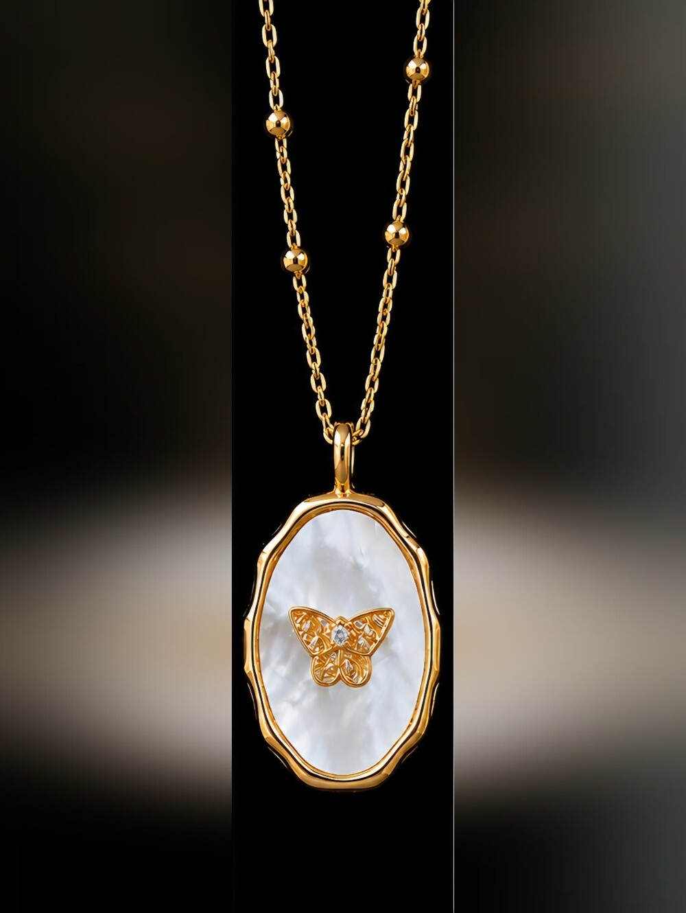 Park Lane Gold-Tone Mother-of-Pearl Butterfly Locket Necklace Vaulted Piece
